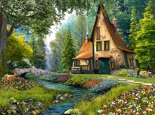 평온한 숲속의 작은 집