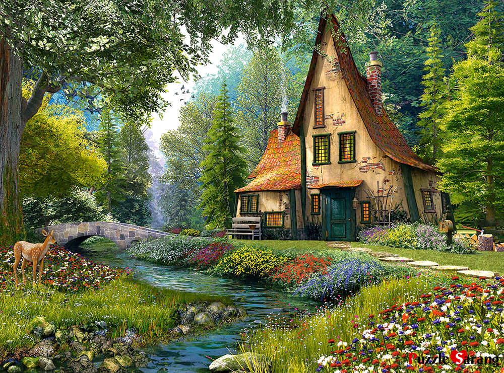 평온한 숲속의 작은 집
