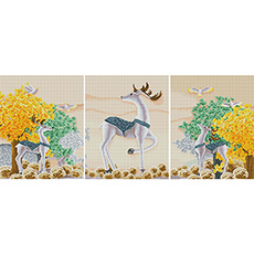흰사슴이 있는 풍경 (3단세트) [캔버스형] [보석십자수]