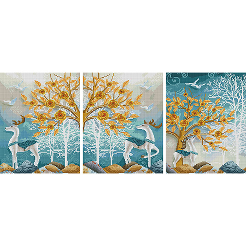 돈나무와 흰사슴 (3단세트) [캔버스형] [보석십자수]