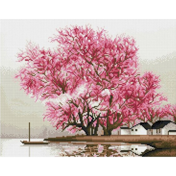 벚꽃나무와 강 [캔버스형] [보석십자수]